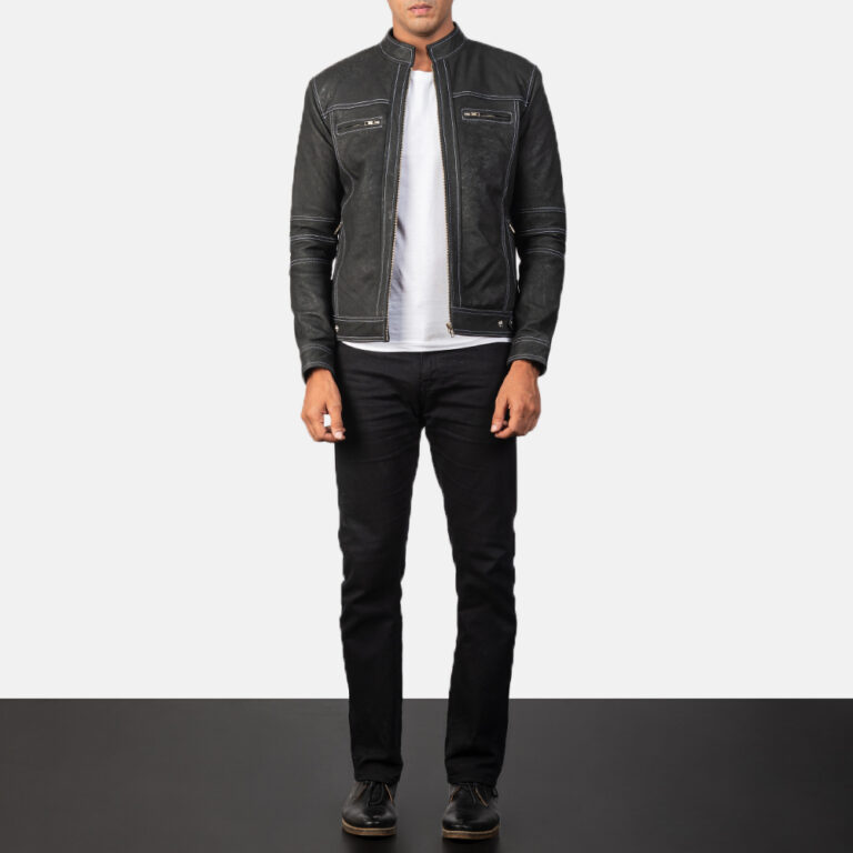 Mens Youngster Distressed Black Leather Biker Jacket6504-2-1569245479940
